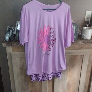 Purple Floral Butterfly Pajama Set